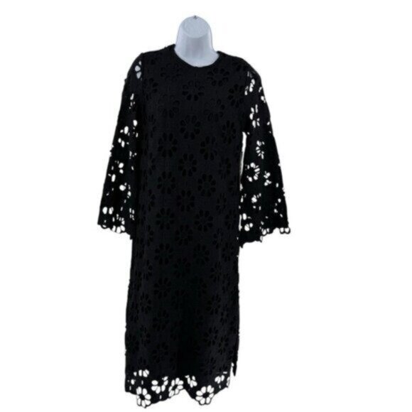 Tuckernuck NEW Noir Eyelet Hutton Long Sleeve Cotton Formal Midi Dress Size M - Picture 4 of 11